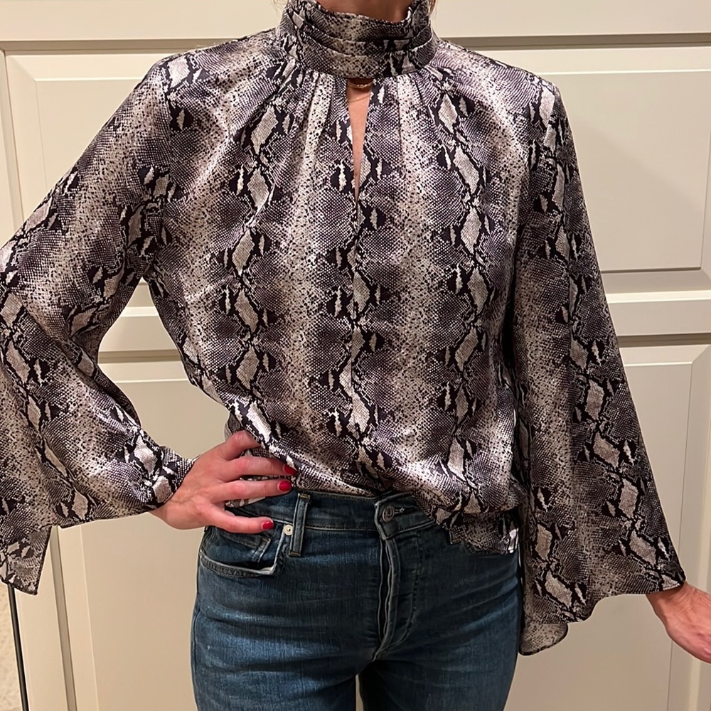 Generation Love Mock Neck Silk Snakeskin Blouse